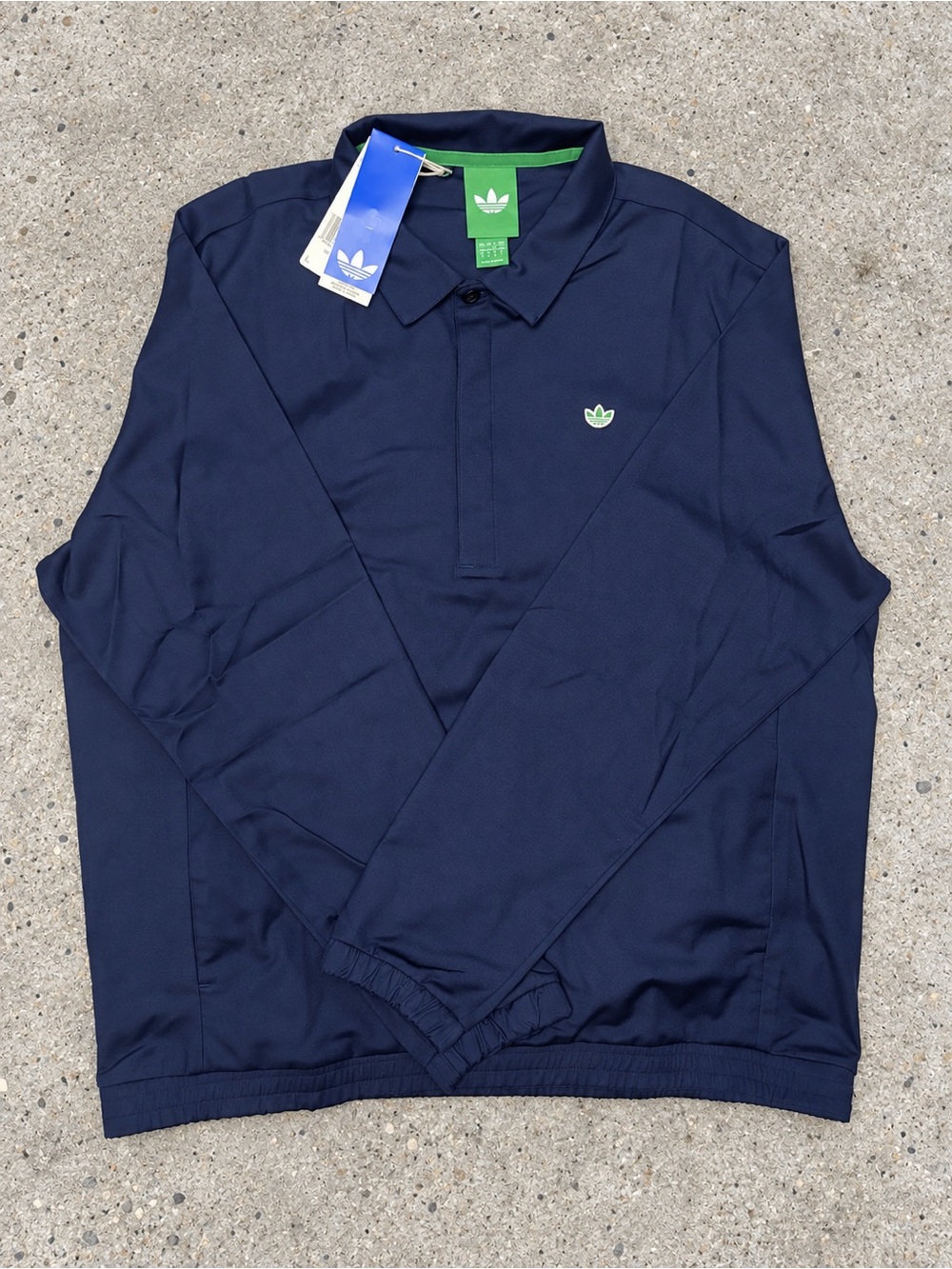 adidas Navy Long Sleeve Polo with Green Trefoil Accent